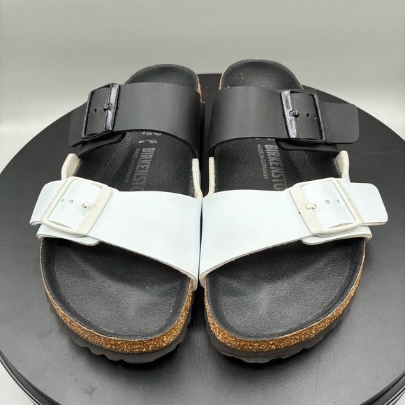 Birkenstock Arizona Split Birko-Flor Sandals Women’s 8 Black White Cork Footbed - Picture 2 of 8